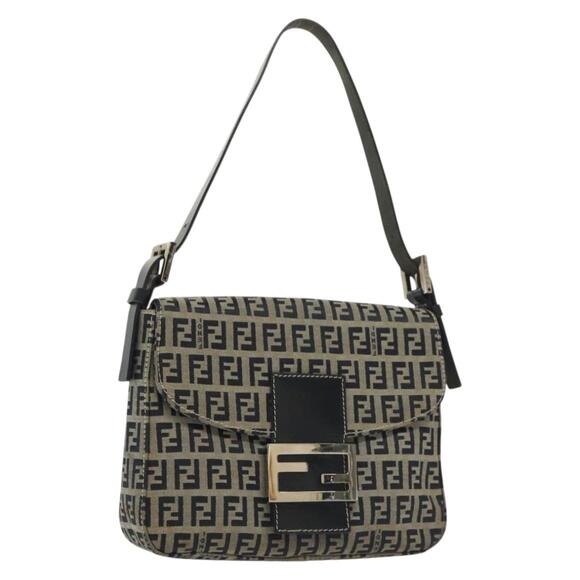 FENDI Zucchino Canvas Mamma Baguette Shoulder Bag Navy Silver - Picture 1 of 13